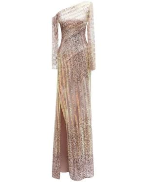 Gemy Maalouf Asymmetrical Beaded Gown - Natural