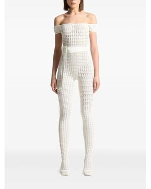 Manière De Voir Martine Pointelle-Knit Belted Bardot Jumpsuit - White