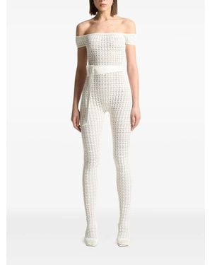 Manière De Voir Tuta Intera Martine Con Scollo Bardot, Cintura E Lavorazione Pointelle - Bianco