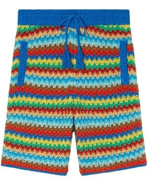 Alanui Over The Crochet-Knit Shorts - Blue