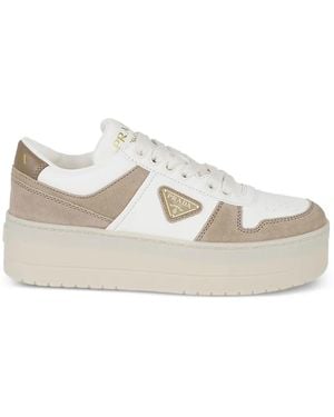 Prada Baskets Downtown Bold En Cuir Nappa Et Daim - Blanc