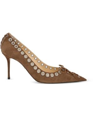 Mach & Mach Crystalized Corset Pointed-Toe Suede Heeled Court Shoes - Brown