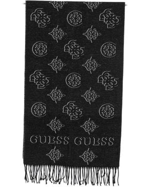 Guess Logo-Print Fringed Scarf - Black