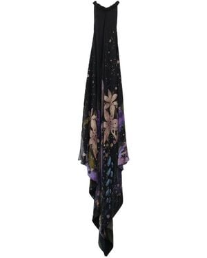 YANGKEHAN Maxi Floral-Print Silk Dress - Black