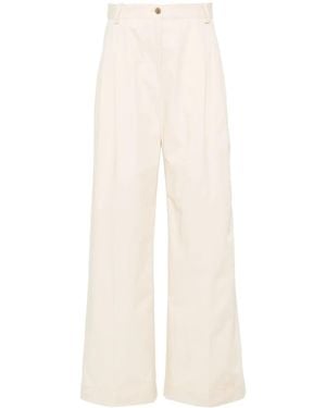 Maison Kitsuné Logo-Embroidered Pleated Straight Pants - White