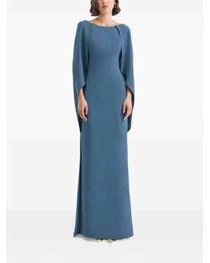 Gemy Maalouf Cape-Sleeve High-Neck Dress - Blue