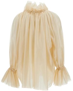 Thelatest Estelle Ruffled High-Neck Blouse - White