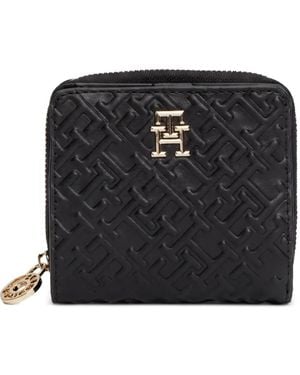 Tommy Hilfiger Monogram-Embossed Zip-Around Wallet - Black
