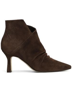 The Seller Ruched Pointed-Toe Ankle Boots - Brown