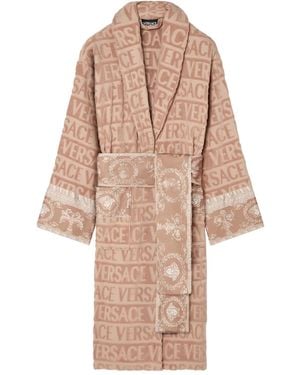 Versace Logo Baroque-Print Bathrobe - Natural