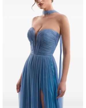 IMROSKA Iris Pleated Strapless Maxi Dress - Blue