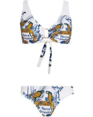 Amir Slama Tie-Front Print Bikini - White