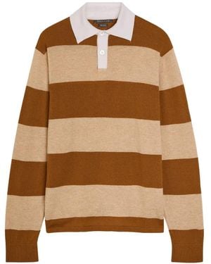 Begg x Co Striped Collared Polo Shirt - Brown