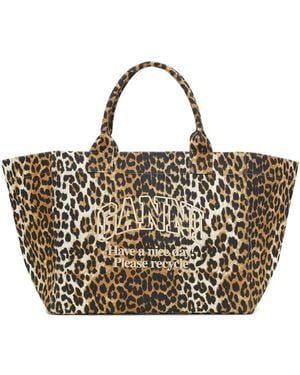 Ganni Xxl Tote Bag Mit Leoparden-Print - Mehrfarbig