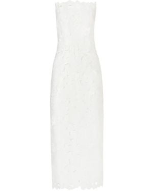 Costarellos Astelle Floral-Cut Strapless Midi Dress - White