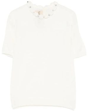 Valentino Garavani Embellished Scalloped Virgin Wool Blouse - White