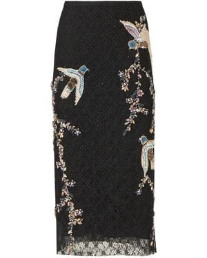 Costarellos Vivi Corded-Lace Bird-Appliqué Lace Midi Skirt - Black