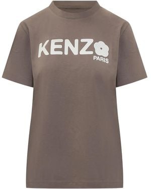 KENZO Camiseta con logo y motivo floral - Gris