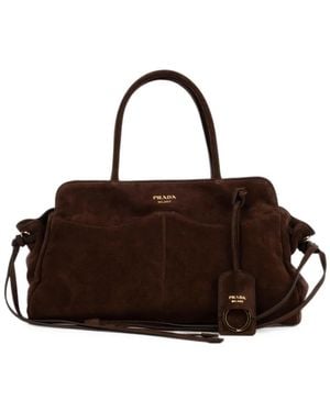 Prada Carry Large Suede Bag - Brown