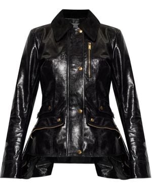 McQueen Corduroy-Collar Leather Jacket - Black