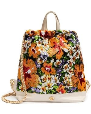 Isla Sequin-Embellished Floral Backpack - Natural