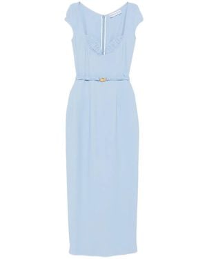 ROWEN ROSE Belted Cap-Sleeve Maxi Dress - Blue