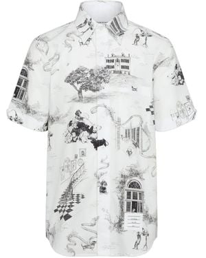 Thom Browne Poplin Hector Toile Short Sleeve Shirt - White