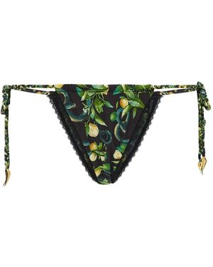 Roberto Cavalli Lemon-Print Tie-Side Biquini Bottom - Green