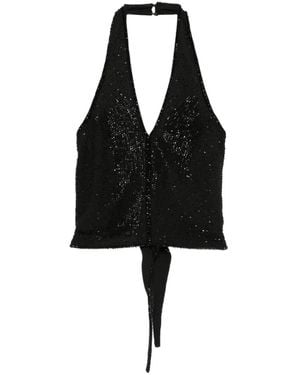 Patrizia Pepe Bead-Embellished Halterneck Top - Black