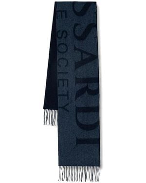 Trussardi Gentle Society Fransenschal Mit Logo-Intarsie - Blau