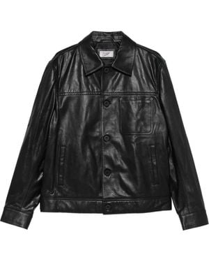 Pence Lederjacke mit Knopfverschluss - Schwarz