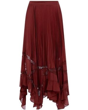 Twinset Pleated Lace-Trim Midi Skirt - Red