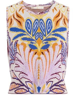 Marie Oliver Kim Floral-Print Knitted Top - Blue