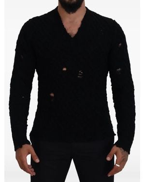 Dolce & Gabbana Distressed Cable-Knit Sweater - Black