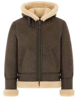 Schott Nyc Shearling-Lined Leather Jacket - Green