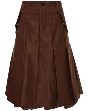 Sacai Falda Midi Con Bolsillo De Solapa - Marrón