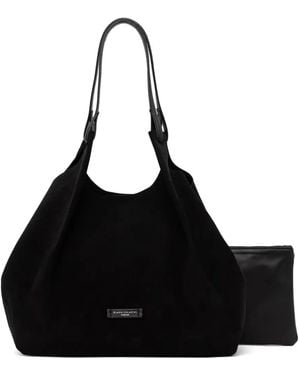 Gianni Chiarini Large Dua Suede-Finish Logo-Patch Tote Bag - Black