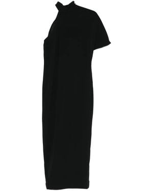 Taller Marmo High-Neck Asymmetrical-Sleeve Midi Dress - Black