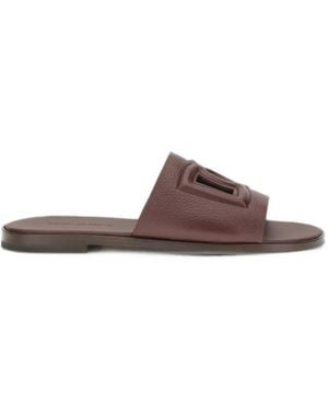 Dolce & Gabbana Dg-Logo Leather Sandals - Brown