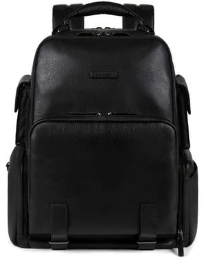 Piquadro Sac À Dos En Cuir À Fini Grainé - Black