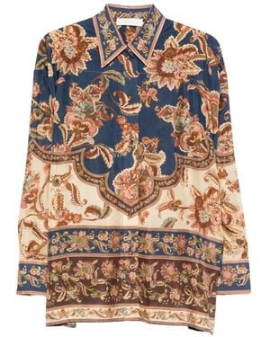 Zimmermann Aster Floral-Print Silk Shirt - Blue