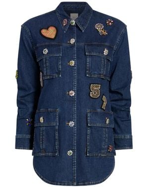 Cinq À Sept Floral Embellished Patch Jacket - Blue
