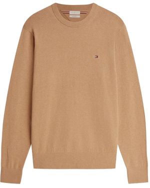Tommy Hilfiger Logo-Embroidered Crew-Neck Sweater - Natural