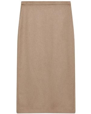 Max Mara High-Waisted Rear-Slit Midi Skirt - Natural