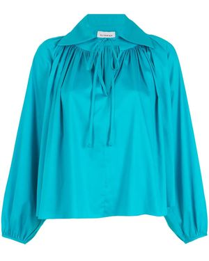 Olympiah Gathered-Detail Long-Sleeved Blouse - Blue