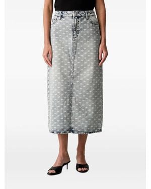 ARMANI EXCHANGE Monogram-Print Denim Midi Skirt - Grey