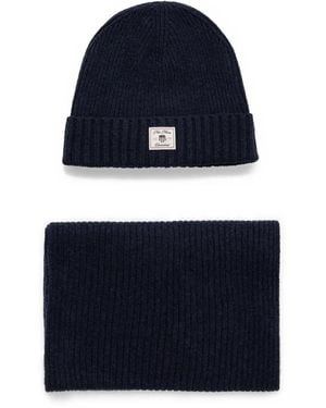 GANT Ribbed Beanie And Scarf - Blue