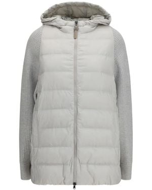 Brunello Cucinelli Puffer Zip-Up Hooded Jacket - Grey