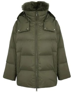Yves Salomon Fur-Trim Hooded Down Coat - Green