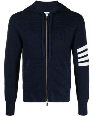 Thom Browne 4-Bar Stripe Waffle-Knit Hoodie - Blue